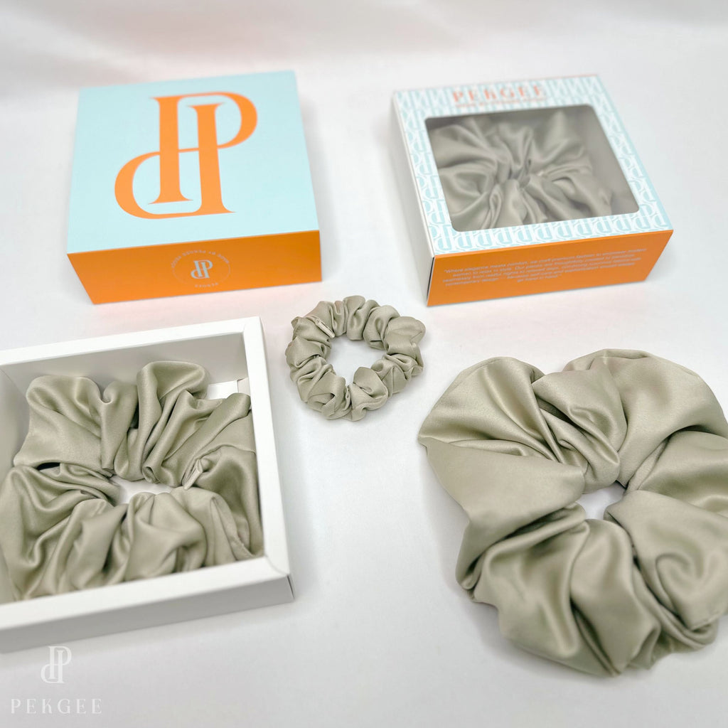 Signature Satin Scrunchies | Light Raffia