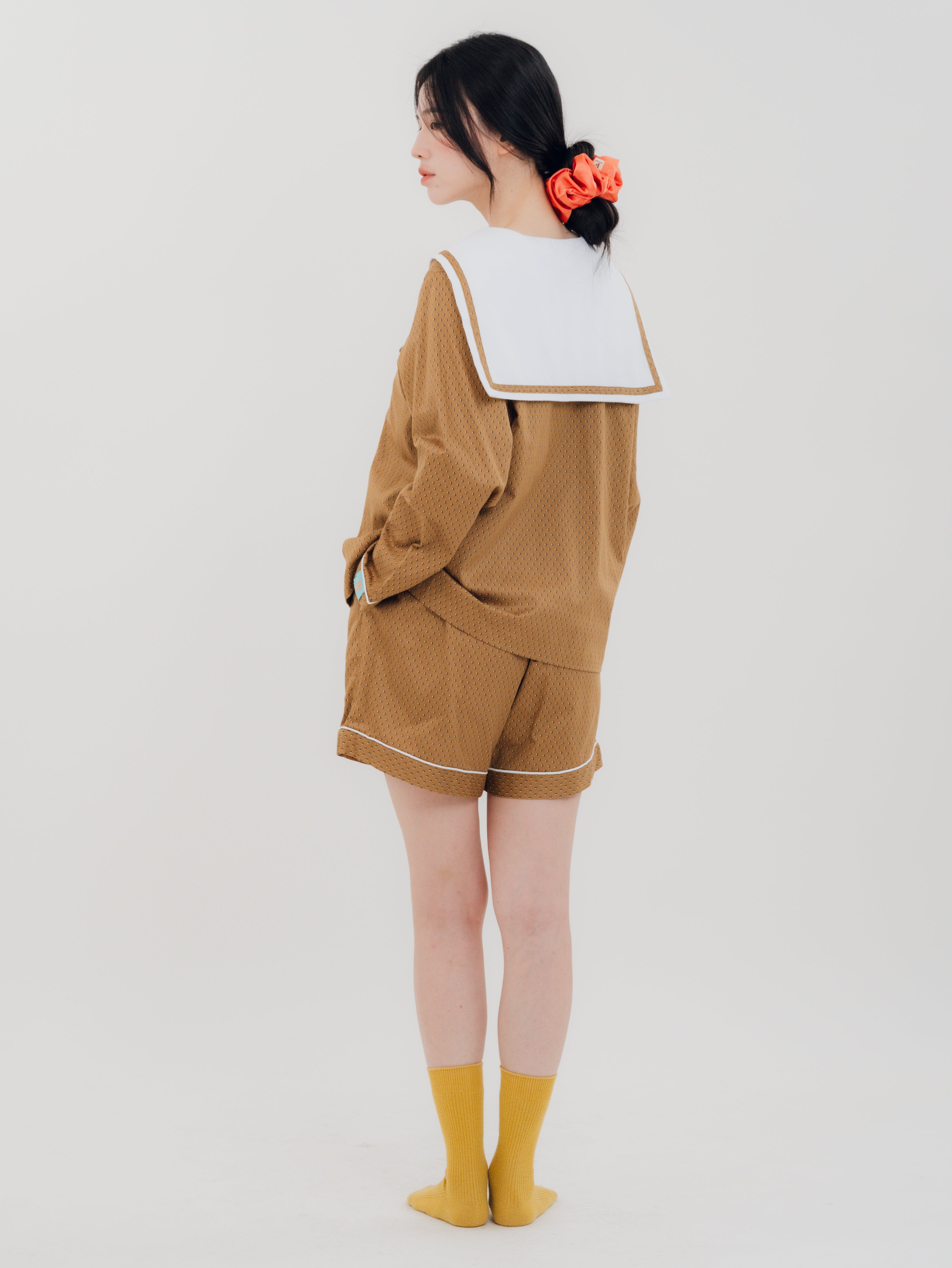 Back view of the PEKGEE Sailorette Golden Hour handmade premium cotton pyjama set.