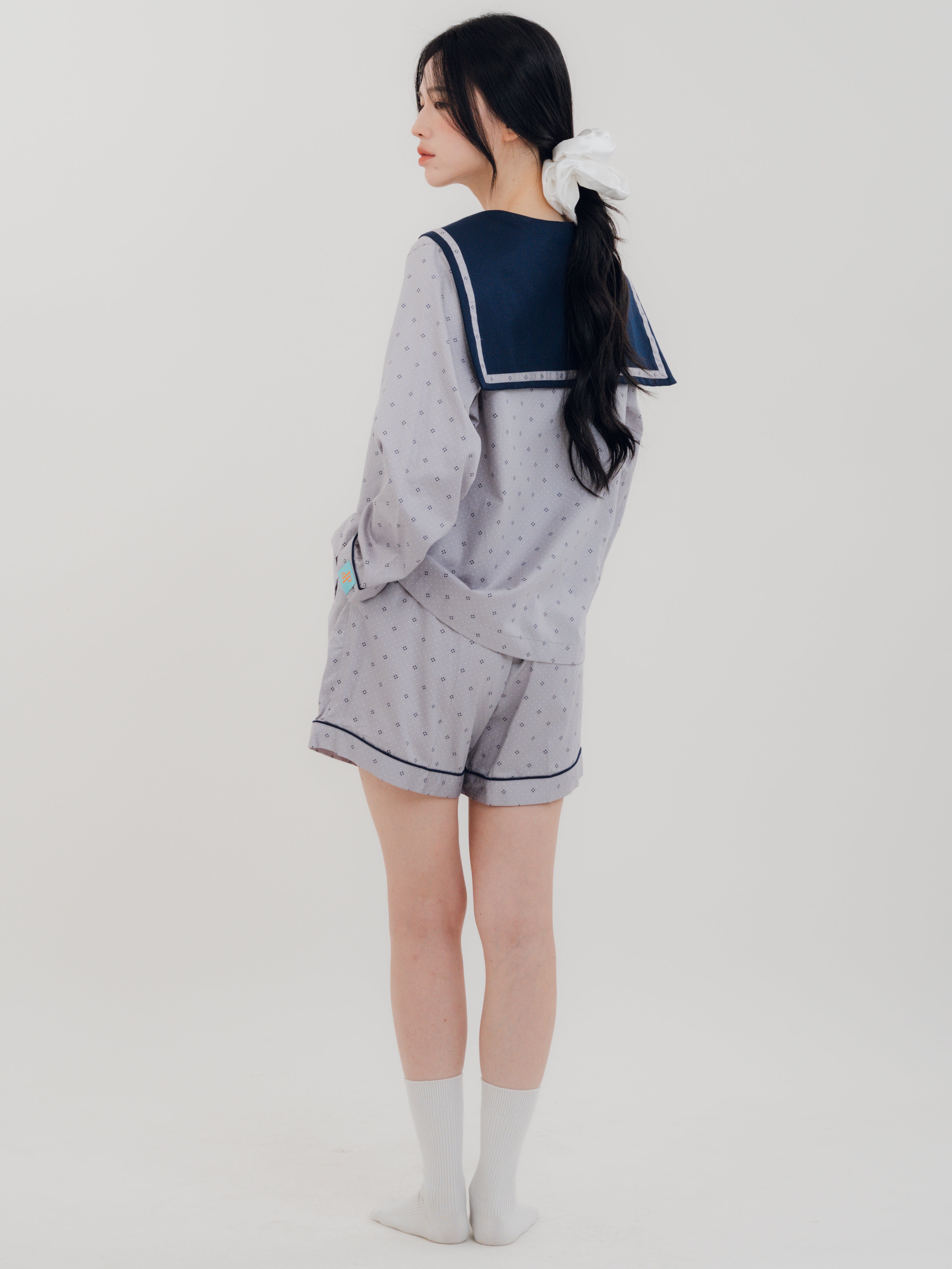 Back view of PEKGEE Sailorette Twilight Calm handmade pyjama set.