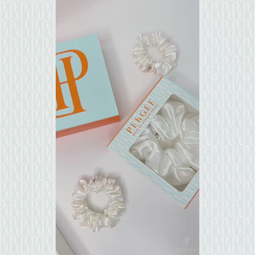Signature Satin Scrunchies | Pearl White